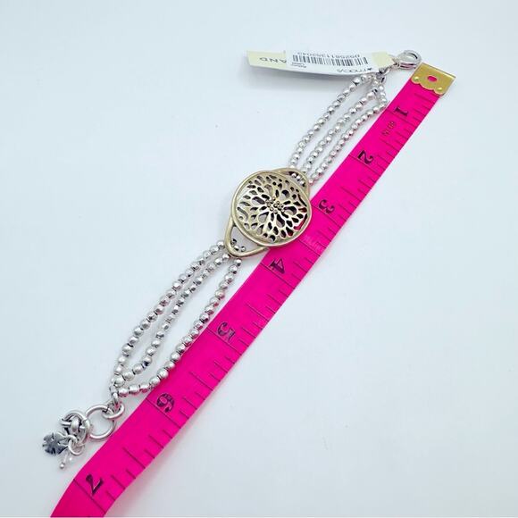 Lucky Brand Sugar Plum Bracelet NWT Three Strand Costume Jewelry Two tone Metal - Picture 6 of 9